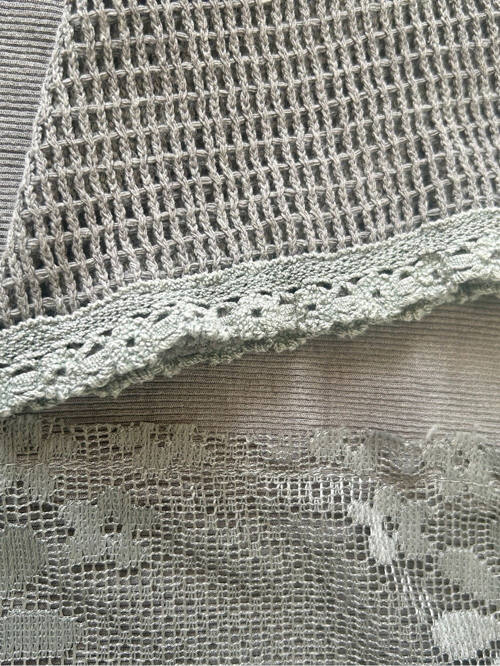 POL Crochet & Lace Patchwork Gray Long Sleeve Top - Picture 9 of 9